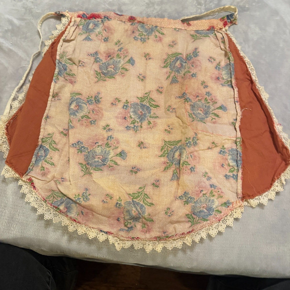 VTG Half Apron Colorful floral 1950s ties as waist Trad wife MCM pocket - Picture 4 of 6